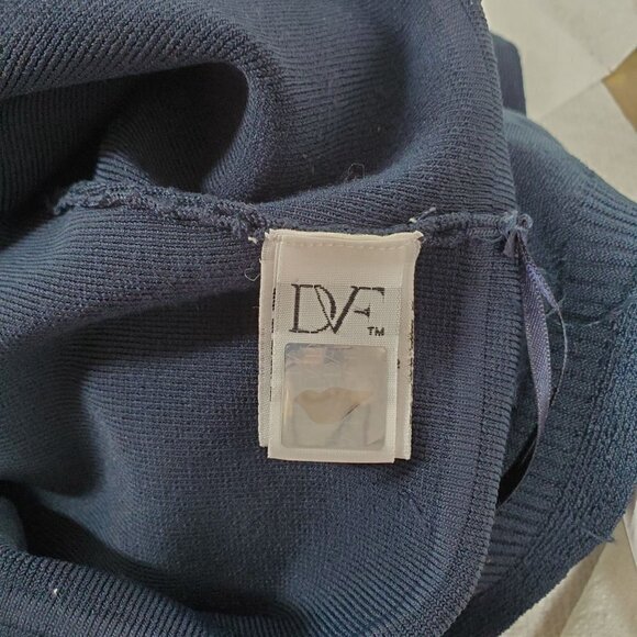 Y2K Diane Von Furstenberg Knit Dress Blue Fit Flare Scoop Neck Cap Slv Women S/M - Picture 9 of 10